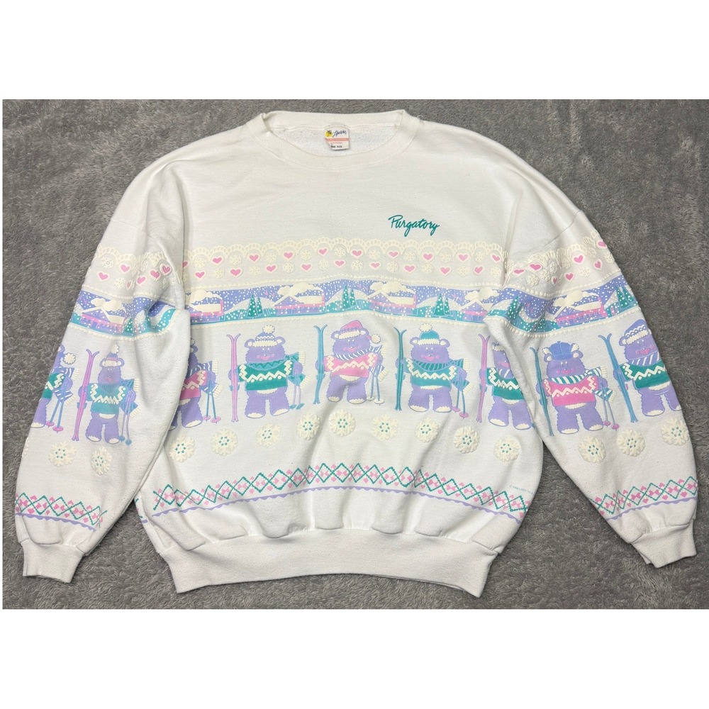 Lifestyles Sweatshirt Women OS White Purgatory Ski Bears Vintage 1990 Puff Print